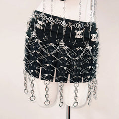 Metal chain skull applique corset cami top