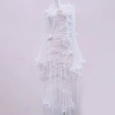 Long flared sleeve flower applique lace hem maxi dress