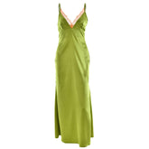 Satin lace hem v neck zip-up cami maxi dress