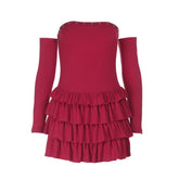 Ruffle gloves ruched backless tube mini dress