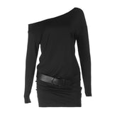 One shoulder long sleeve irregular mini dress