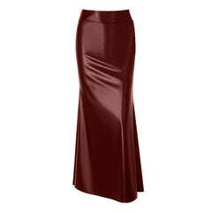 PU leather zip-up solid maxi skirt