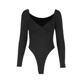 Long sleeve v neck button solid bodysuit