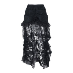 Ruched lace slit solid maxi skirt