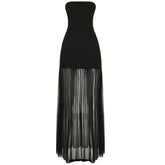 Slit mesh ruched backless tube maxi dress