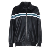 Zip-up long sleeve turnover collar PU leather top