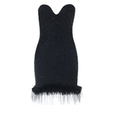 Sweetheart neck fluffy glitter mini dress