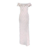 Off shoulder polka dot mesh maxi dress