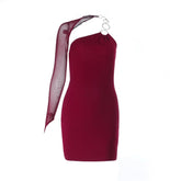 One shoulder o ring backless mini dress