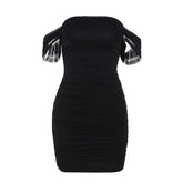 Off shoulder ruched solid tube mini dress