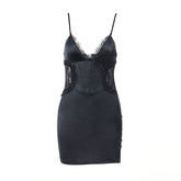 Lace hem v neck backless cami mini dress
