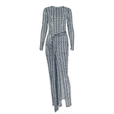 Long sleeve crewneck slit mesh maxi dress