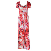 Short sleeve v neck flower print button maxi dress