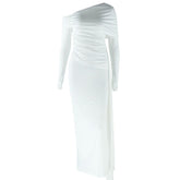 Irregular long sleeve one shoulder maxi dress