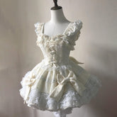 Bowknot ruffle lace hem mini dress