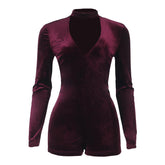 Long sleeve hollow out zip-up solid romper
