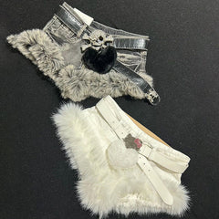 Fluffy low rise belt solid denim shorts without sweetheart applique