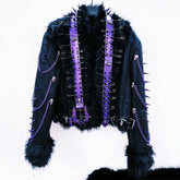Long sleeve fluffy o ring metal chain rivet applique top