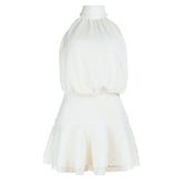 Halter self tie solid backless mini dress