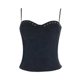 V neck zip-up backless solid cami top