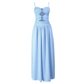 O ring hollow out ruched backless cami cut out maxi dress