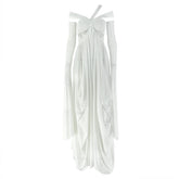 Gloves mesh hollow out ruched cut out maxi dress