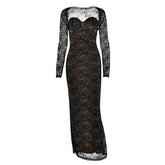 Long sleeve lace sweetheart neck 2 piece maxi dress