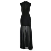 Hollow out crewneck zip-up sleeveless cut out maxi dress