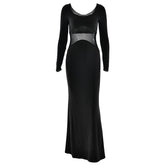 Long sleeve u neck mesh patchwork maxi dress