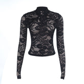 Self tie hollow out long sleeve lace solid cut out top