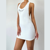U neck hollow out letter pattern cut out mini dress