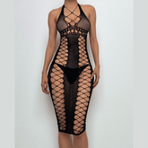 Halter side hollow out backless cut out midi dress