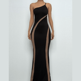 One shoulder irregular contrast cami maxi dress-final-sale