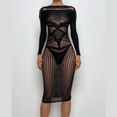 Long sleeve crewneck hollow out cut out maxi dress
