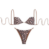 Leopard print self tie v neck cami bikini swimwear