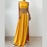 Ruched backless high slit crop maxi skirt set