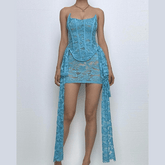 Lace bustier ruched see through tube mini dress