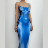 Contrast print low cut body print backless cami dress