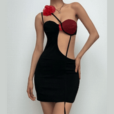 One shoulder flower applique irregular cami mini dress