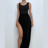U neck ruched solid backless cami maxi dress-final-sale