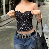 Sweetheart neck polka dot ruched tube top