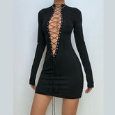 Long sleeve lace up mini dress