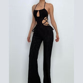 Halter hollow out self tie jumpsuit-final-sale