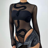 Long sleeve mesh snake pattern bodysuit