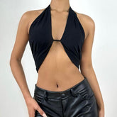 Halter backless self tie ruched top