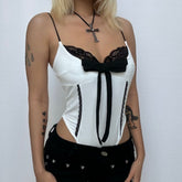 Lace hem bowknot cami bodysuit