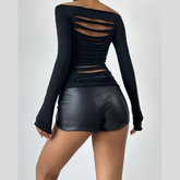 Off shoulder hollow out long sleeve cut out top