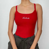 Square neck embroidery solid ribbed bodysuit-final-sale