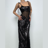 U neck glitter mesh cami maxi dress