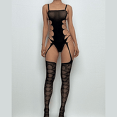 Hollow out bandage solid open crotch suspender bodystocking